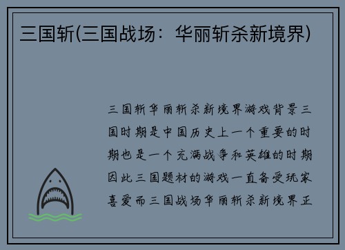 三国斩(三国战场：华丽斩杀新境界)